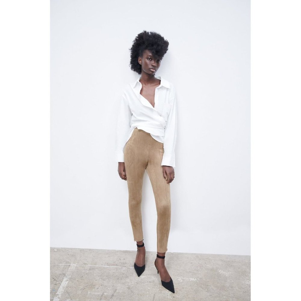 Zara Tan Suede-Look Leggings